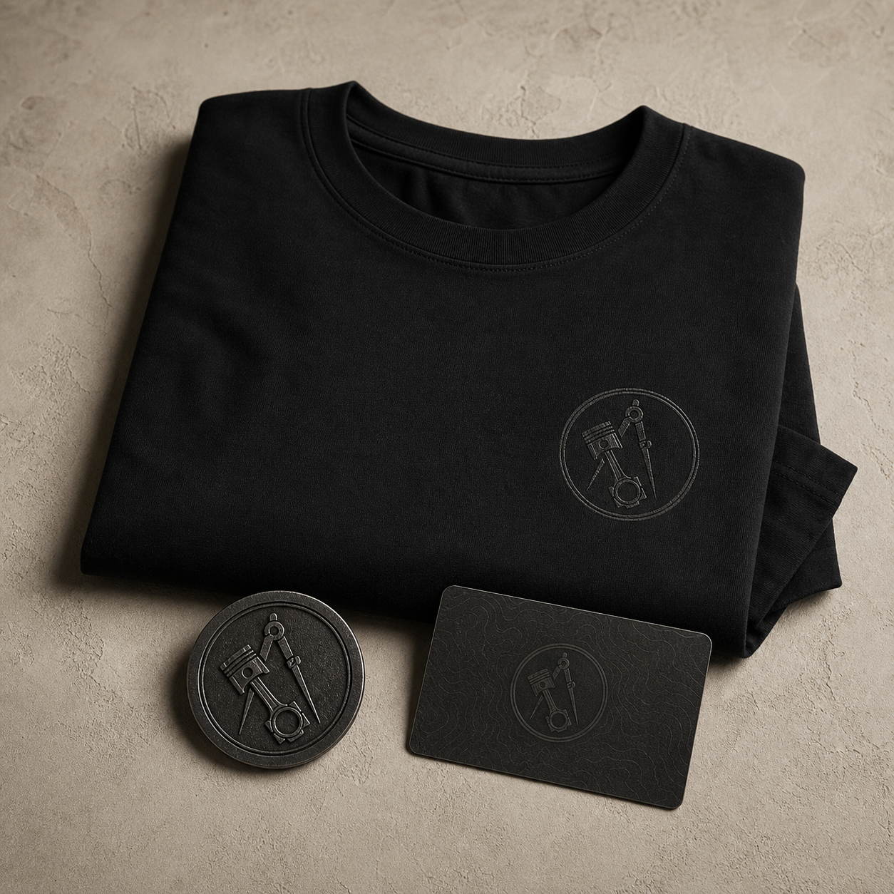 VIA DURA initiation kit with black heavyweight shirt, founder coin, and field card